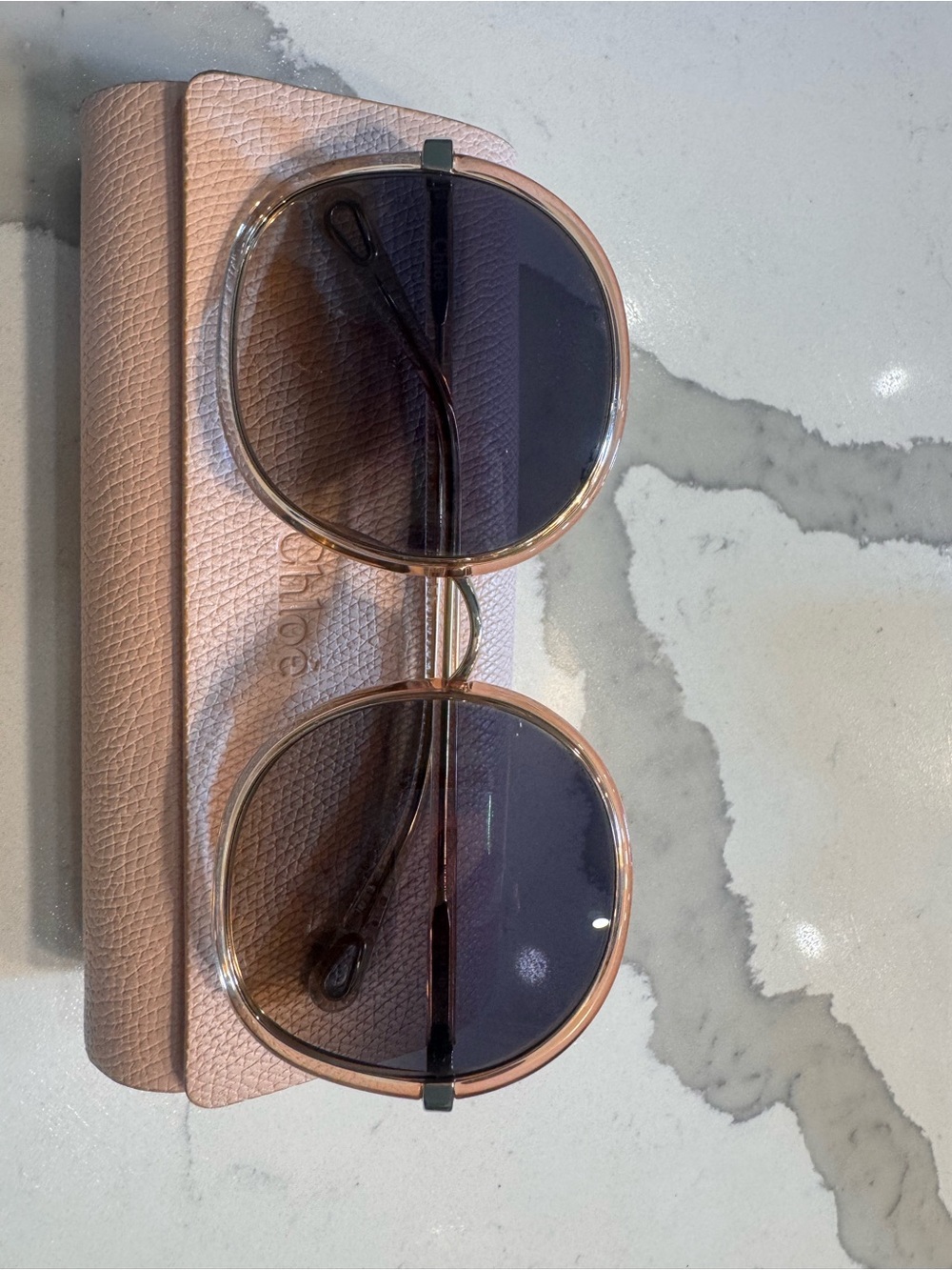 Chloe Round Sunglasses with Pink Frames and Gradient Brown Lenses